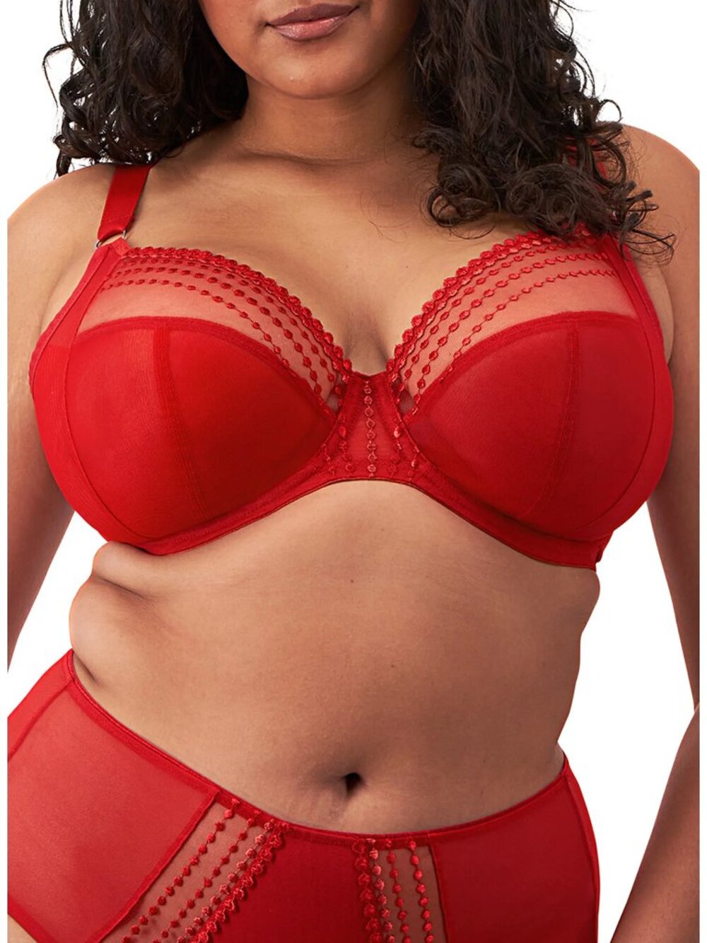 NWOT Elomi Matilda EL8800FLE Underwire Plunge Bra 40L Red Full Figure Sheer